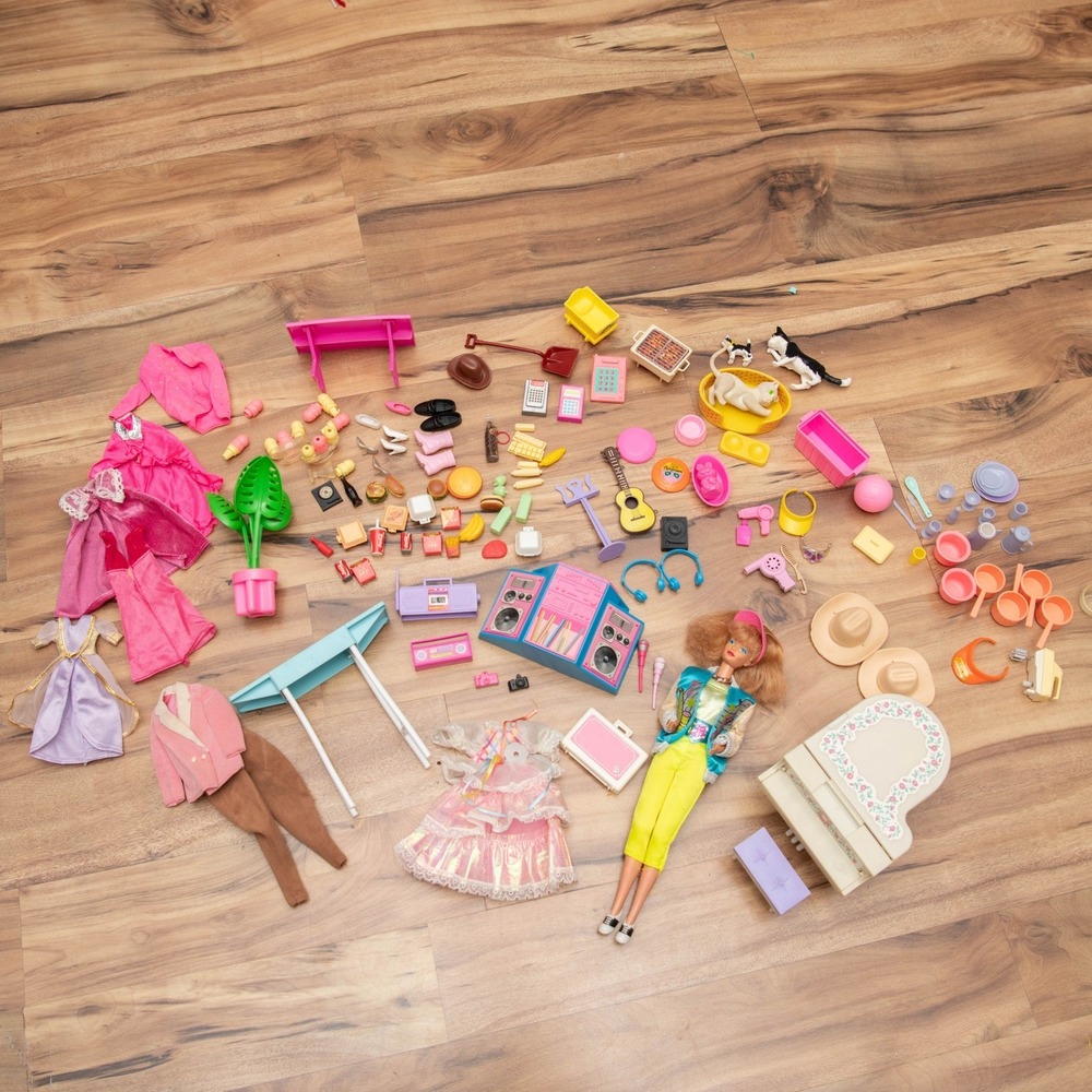 Vintage‎ 80s 90s Barbie and Ken Lot Doll Food Piano Boombox Outfits Mattel Retro